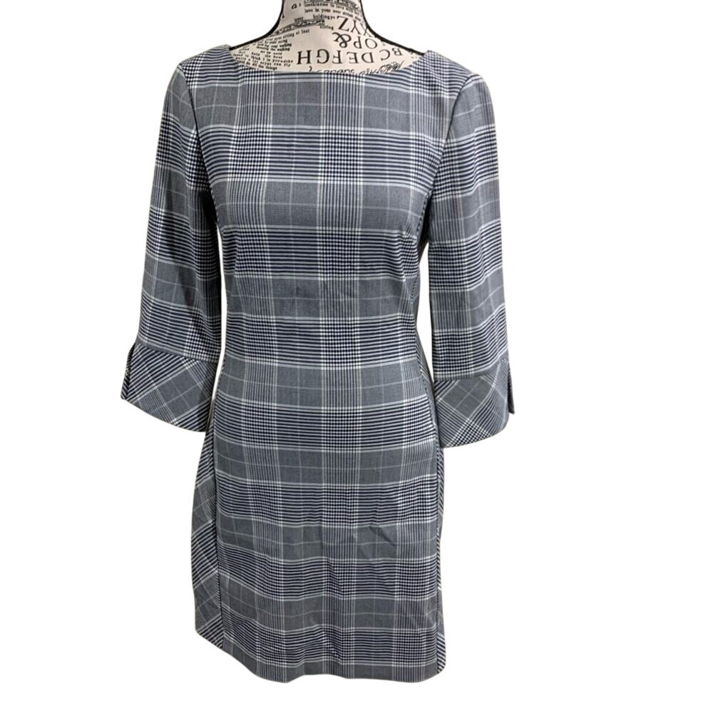 H&M Grey Plaid Bell Sleeve Sheath Dress‎ Size 4 NWT